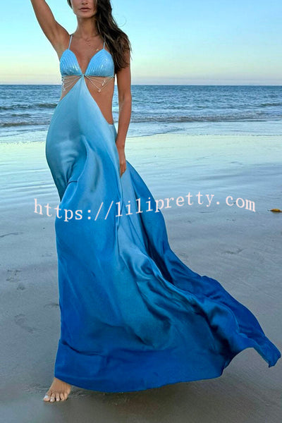 Cleo Sequin Chain Detail Gradient Print Back Tie-up Vacation Maxi Dress