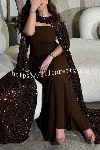 Formal Party Sequin Shawl Slip Maxi Dress