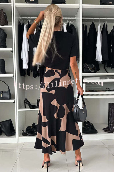 Breezy Composure Unique Print High Rise Elastic Waist Maxi Skirt