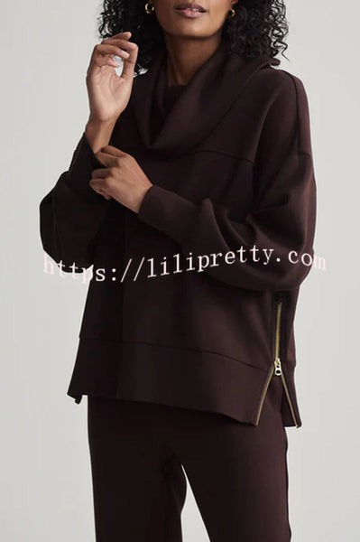 Afternoon Tea Time Turtleneck Side Zipper Sweatshirt and Elastic Waist Pocketed Loose Jogger Set