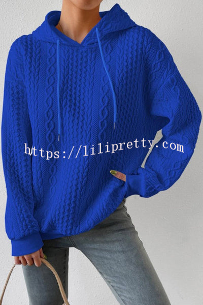 Solid Colo Texture Pattern Long Sleeve Loose Hoodie