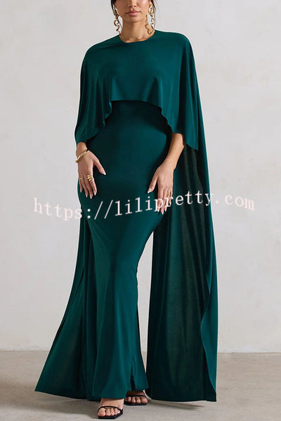 Charming Look Crew Neck Cape Sleeve Stretch Maxi Dress