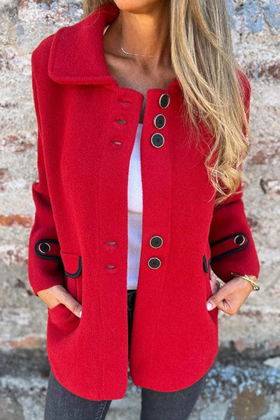 Solid Color Lapel Long Sleeve Button Loose Coat