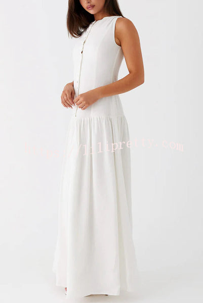 Unforgettable Evening Linen Blend Button Up Drop Waist Maxi Dress