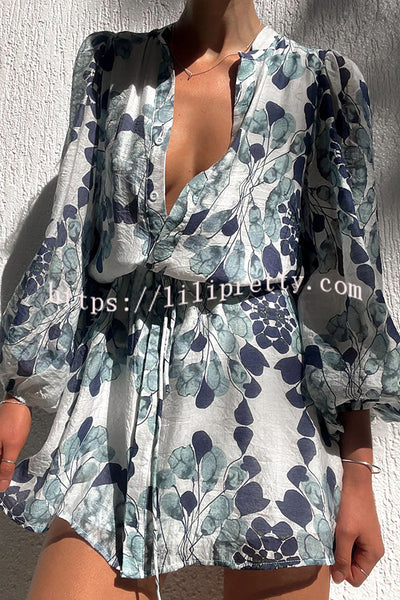 Lilianna Unique Floral Print Button Balloon Sleeve Tiered Loose Mini Dress