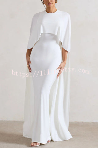 Charming Look Crew Neck Cape Sleeve Stretch Maxi Dress