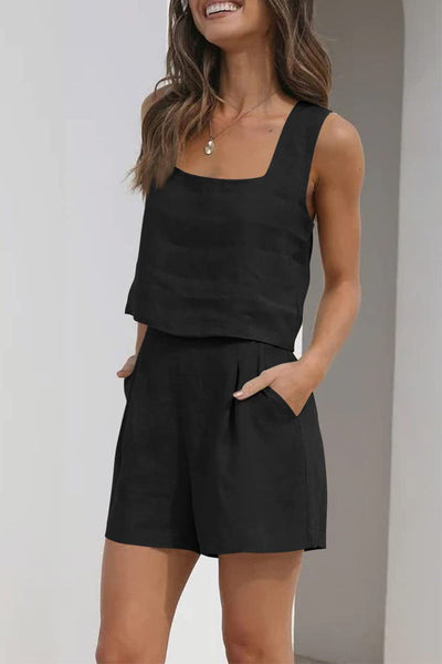 Casual Simplicity Solid Pocket Square Collar Sleeveless Two Pieces