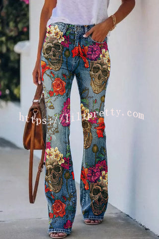 Lilipretty On A Drive Printed Faux High Rise Flare Pants