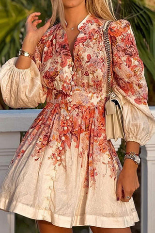 Elegant Floral Buckle V Neck A Line Dresses