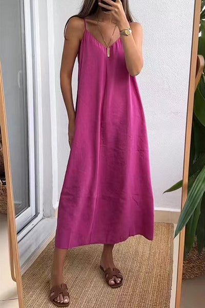 Casual Daily Solid Color V Neck Sling Dresses(7 Colors)