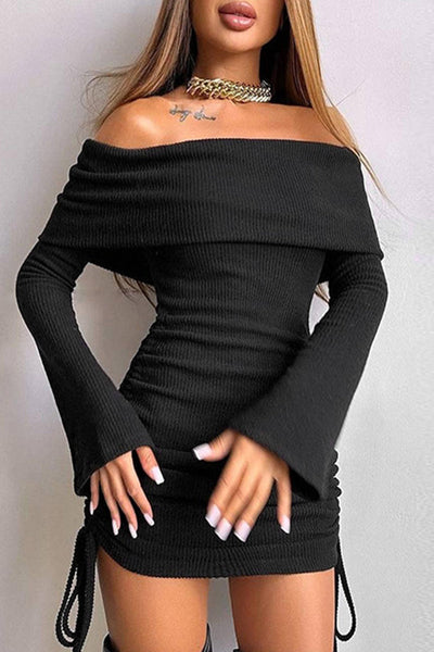 Sexy Patchwork Strap Design Off Shoulder Wrapped Skirt Dresses