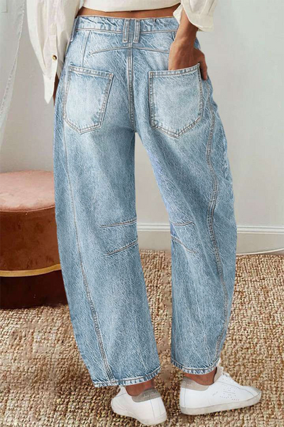 Casual Distressed Contrast Mid Waist Denim Jeans