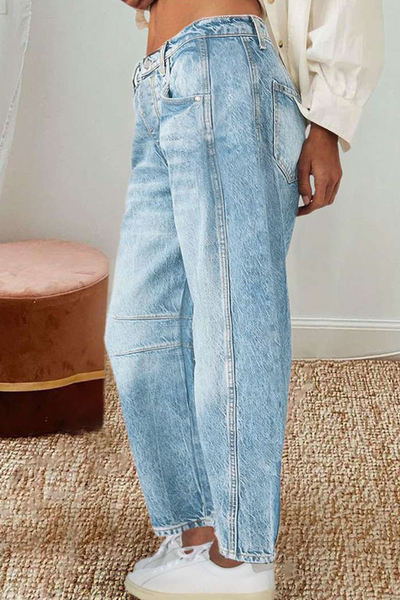 Casual Distressed Contrast Mid Waist Denim Jeans