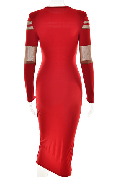 Sexy See-Through Mesh O Neck Long Sleeve Dresses(3 Colors)