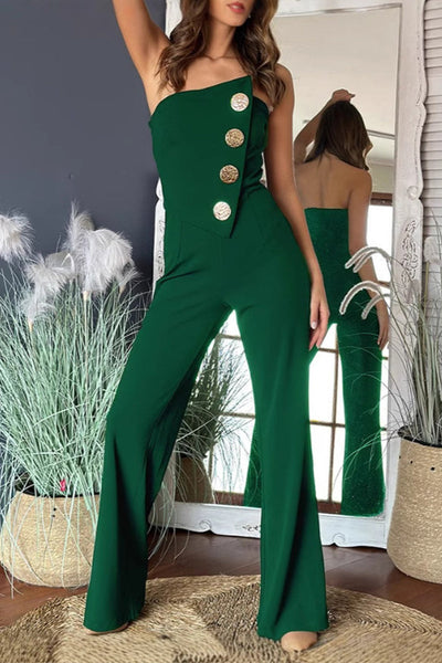 Sexy Buttons Irregular Strapless Regular Jumpsuits(6 Colors)