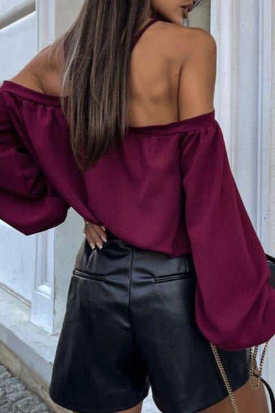 Sexy Lace Up Patchwork Halter Blouses