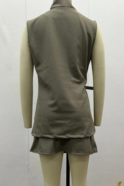 Casual Buttons Adjustable Mandarin Collar Sleeveless Two Pieces