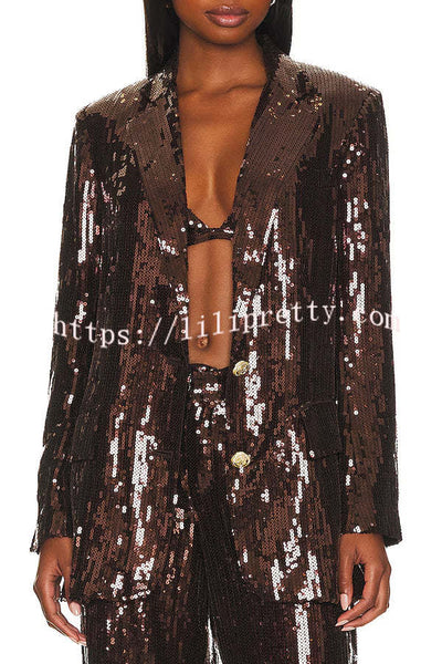 Excited for The Party Sequin Button Long Sleeve Lapel Blazer with Bralette