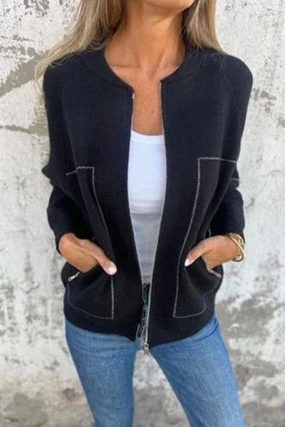 Solid Color Casual Long Sleeve Zippered Loose Pocket Jacket