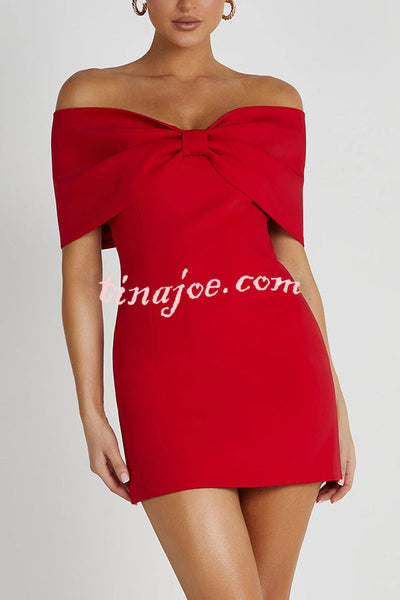 Love is a gift Off Shoulder Bow Mini Dress