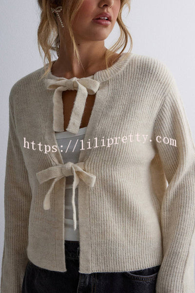 Solid Color Loose Long Sleeve Lace-up Knitted Cardigan