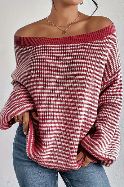 Fashion Striped Loose Long Sleeve Round Neck Knitted Sweater