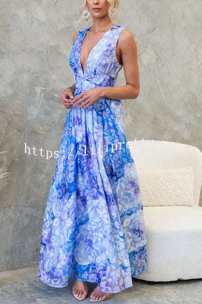 Love Unscripted Floral Print Strappy Waist Slit Maxi Dress