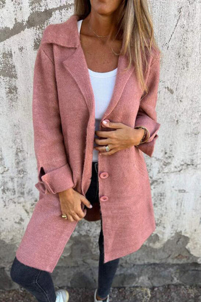 Solid Color Lapel Pocket Single Breasted Midi Coat