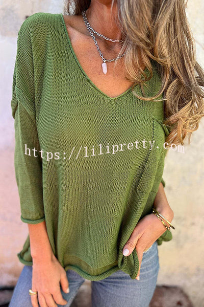 Autumn and Winter Knit V-neck Long Sleeve Pocket Casual Sweater