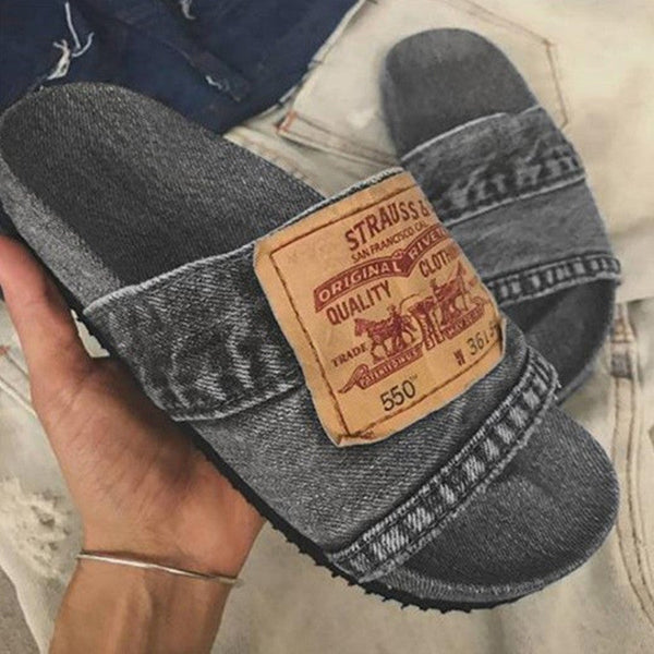 Denim Open Toe Slippers