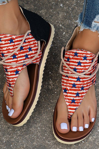 Independence Day Summer New Printed Back Zipper Roman Beach Sandals