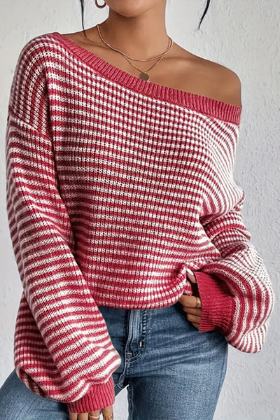 Fashion Striped Loose Long Sleeve Round Neck Knitted Sweater