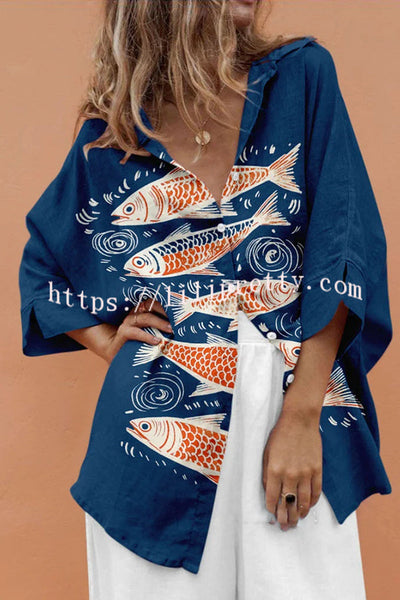 Unique Marine Print Casual Loose Shirt Top