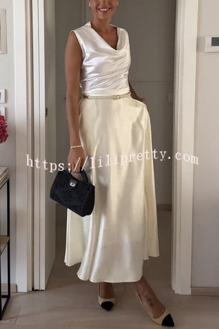 Gorgeous Elements Satin High Rise Pocketed Umbrella Maxi Skirt