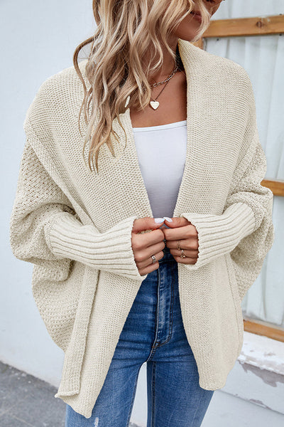 Solid Color Dolman Sleeve Elegant Knitted Cardigan