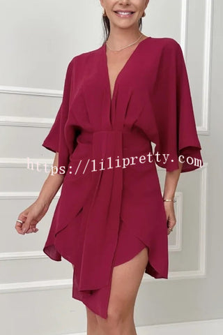 Radiant As Always Wide Sleeve Drape Waist Loose Mini Dress