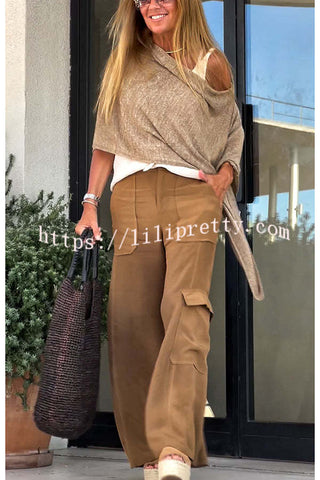 Kara Mid-rise Back  Elastic Waist Pocketed Wide Leg Cargo Pants