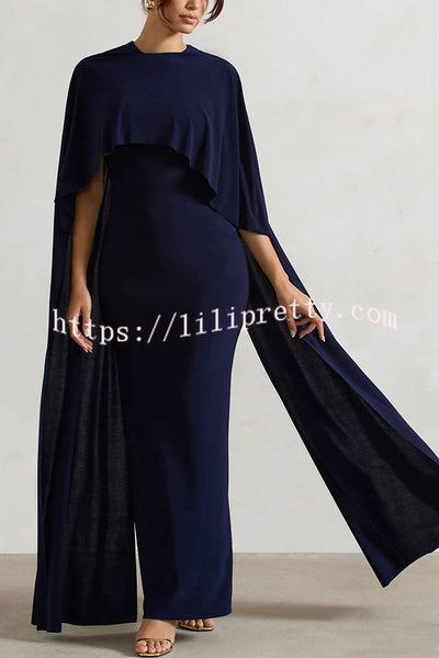 Charming Look Crew Neck Cape Sleeve Stretch Maxi Dress