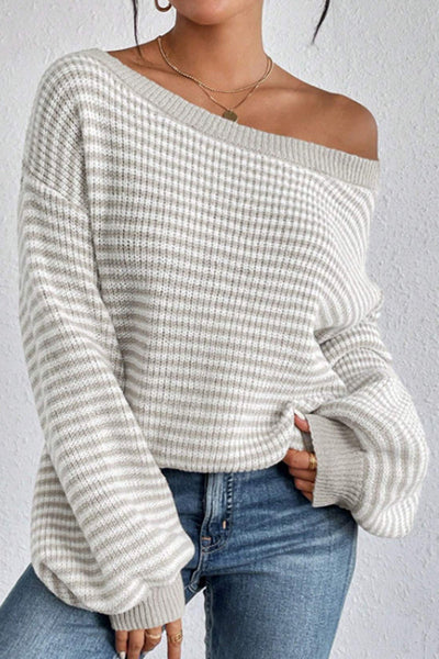 Fashion Striped Loose Long Sleeve Round Neck Knitted Sweater