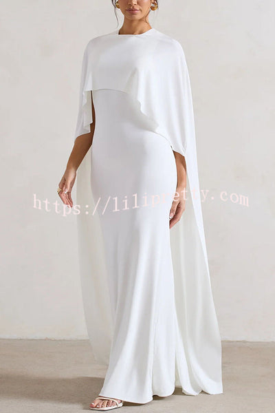 Charming Look Crew Neck Cape Sleeve Stretch Maxi Dress