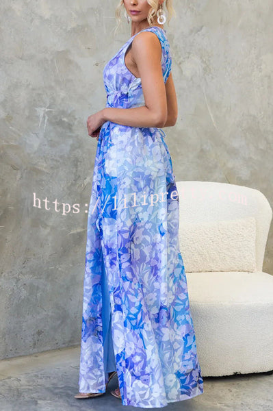 Love Unscripted Floral Print Strappy Waist Slit Maxi Dress