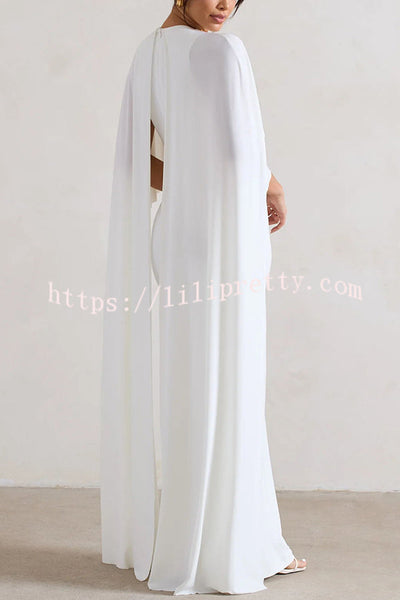 Charming Look Crew Neck Cape Sleeve Stretch Maxi Dress