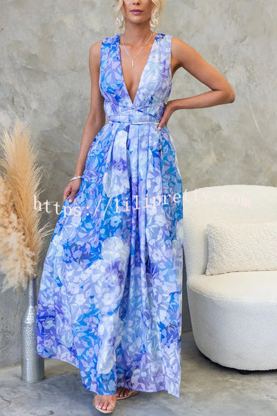 Love Unscripted Floral Print Strappy Waist Slit Maxi Dress