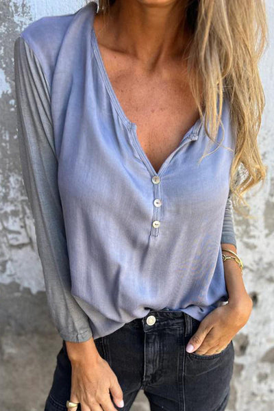 Solid Color Casual V-neck Long-sleeved Loose Top