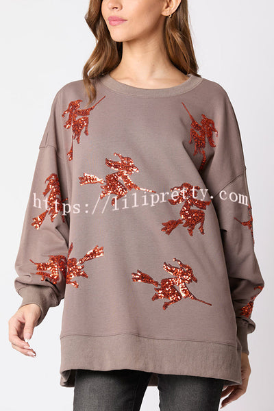 Halloween Witch Sequined Loose Casual Sweatshirt