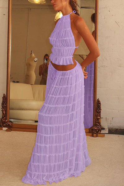 Versatility and Vintage Charm Pleated Drawstring Waist Tiered Maxi Skirt