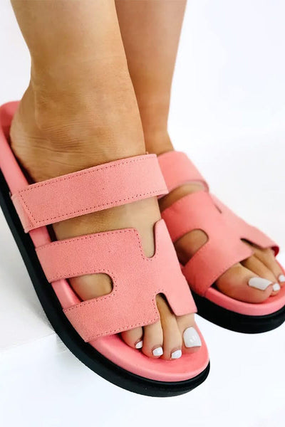 Faux Suede Velcro Flat Sandals