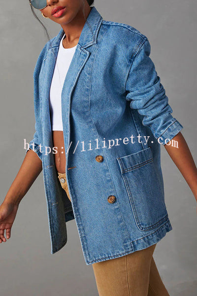 Breaking The Rules Denim Button Up Lapel Loose Blazer Jacket