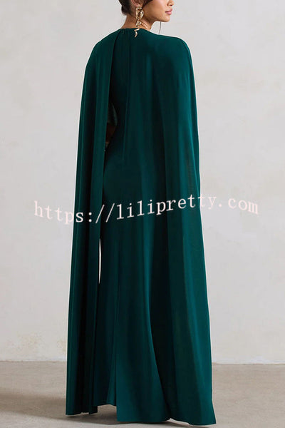 Charming Look Crew Neck Cape Sleeve Stretch Maxi Dress