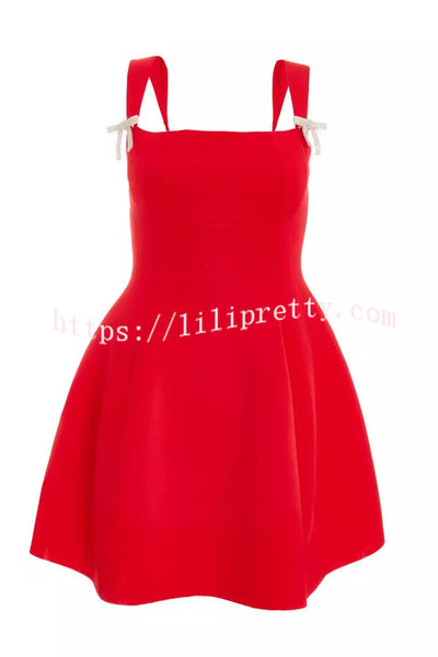 Holiday Happiness Square Neck Diamante Bow Detail A-line Mini Dress